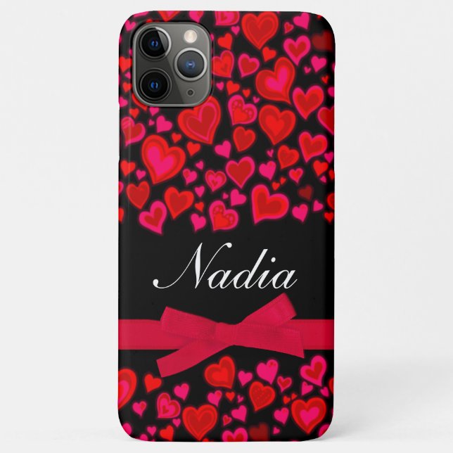 Coques Case-Mate iPhone Caisse nommée rose de ruban de coeurs et noire (Dos)