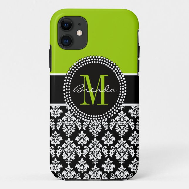 Coques Case-Mate iPhone Caisse personnalisée de damassé de noir de vert de (Dos)