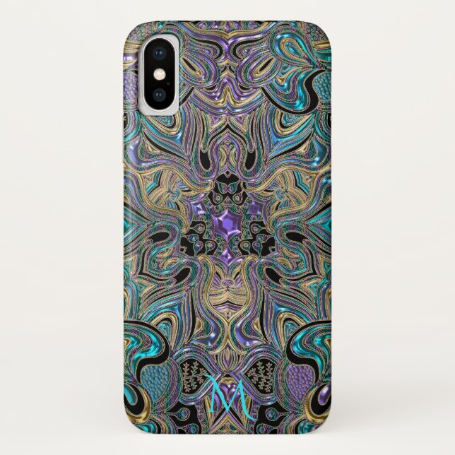 Coques Case-Mate iPhone Caisse pourpre de l'iPhone X de monogramme de (Dos)