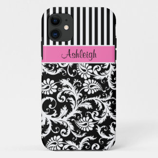 Coque Case-Mate Pour iPhone Caisse rayée rose, noire, blanche de l'iPhone 5 de