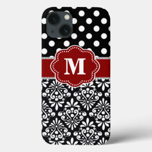 iPhone 13 Case Caisse rouge noire élégante de monogramme de