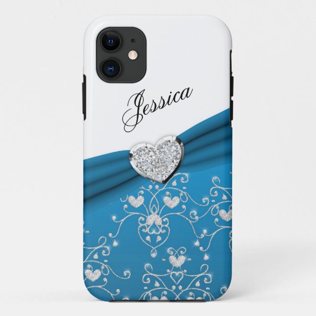 Coques Case-Mate iPhone Caisse turquoise de l'iPhone 5 de damassé de coeur (Dos)
