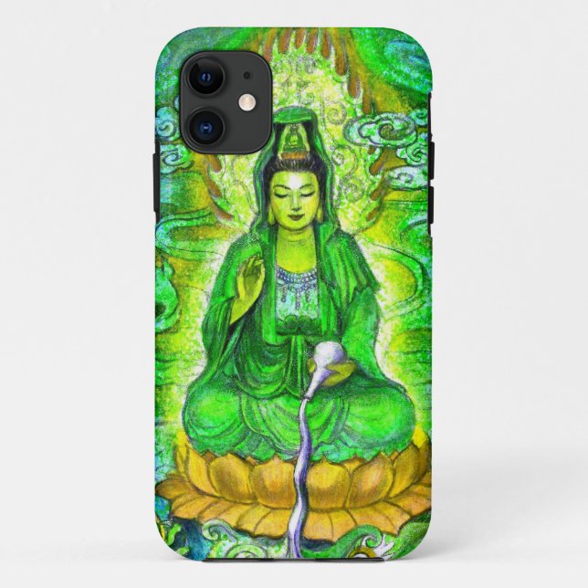 Coques Case-Mate iPhone Caisse verte de l'iPhone 5 de Kuan Yin de déesse (Dos)