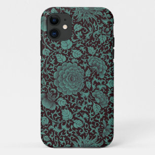 Coques Pour iPhone Caisses florales turquoises et noires de l'iPhone