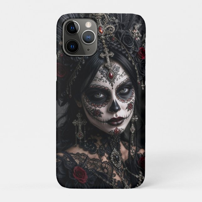 Coques Case-Mate iPhone Calavera Gothique Cramoisi – Rose Noire (Dos)