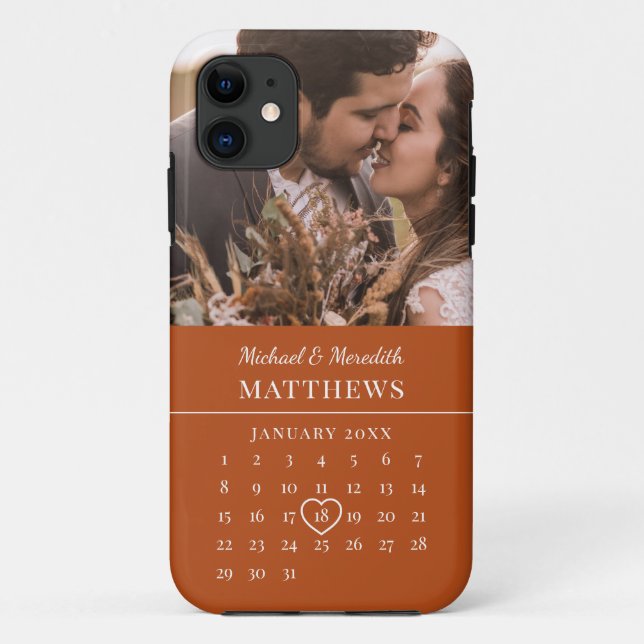 Coques Case-Mate iPhone Calendrier d'anniversaire du Mariage de automne or (Dos)