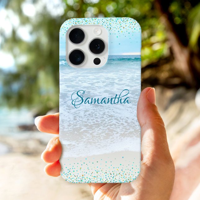 Coques Case-Mate iPhone California Ocean Beach Photo Blue Gold Confetti (Créateur téléchargé)