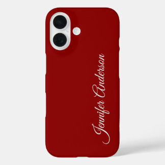 Coque Pour iPhone 16 Calligraphie Couleur rouge foncé Nom personnalisé