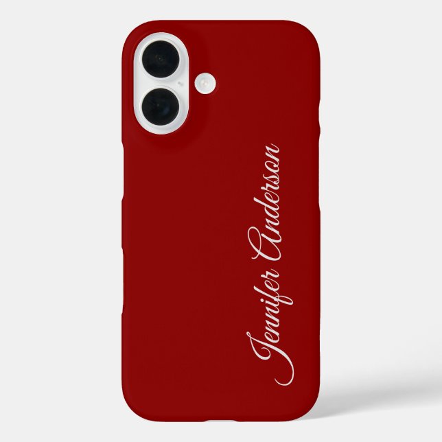 Coques Case-Mate iPhone Calligraphie Couleur rouge foncé Nom personnalisé (Verso)
