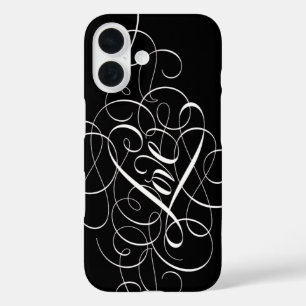 Coque Pour iPhone 16 Calligraphie d'amour fleurie Lettres Coeur secret