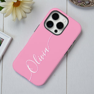 Coque iPhone 16 Pro Calligraphie élégante rose blanc Nom du script