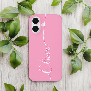 Coque Pour iPhone 16 Calligraphie élégante rose blanc Nom du script