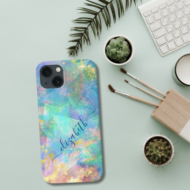 Coques Case-Mate iPhone Calligraphie Monogramme Bleu Vert Rose Or Tendance (Script Calligraphy Monogram Blue Green Abstract Design iPhone case)