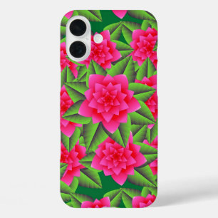 Coque Pour iPhone 16 Plus Camélias rose fuchsia et feuilles vertes