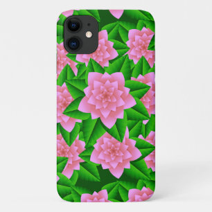 Coque iPhone 11 Camellias rose glace et Feuilles verts
