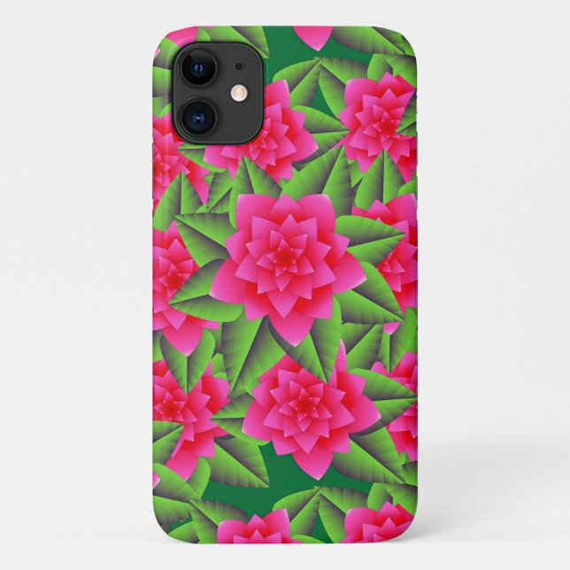 Coques Case-Mate iPhone Camellias roses de Fuschia et Feuilles verts (Dos)