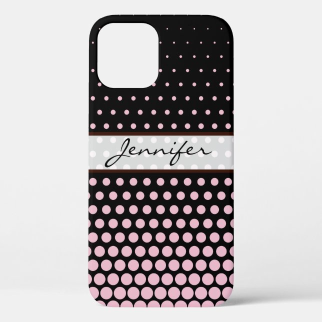 Coques Case-Mate iPhone Cameo Pink Polka Point Élégant Noir moderne (Verso)