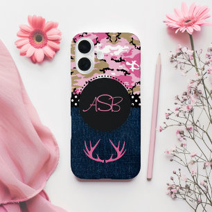Coques iPhone 16 Camo Antler Rose de Jeans bleu foncé sur mesure