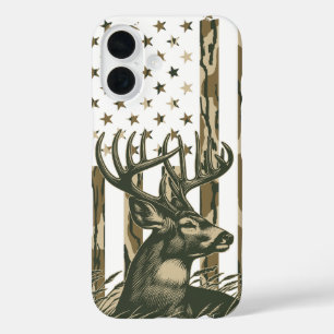 Coque Pour iPhone 16 Camo Bottomland Drapeau américain Chasse aux Cerfs
