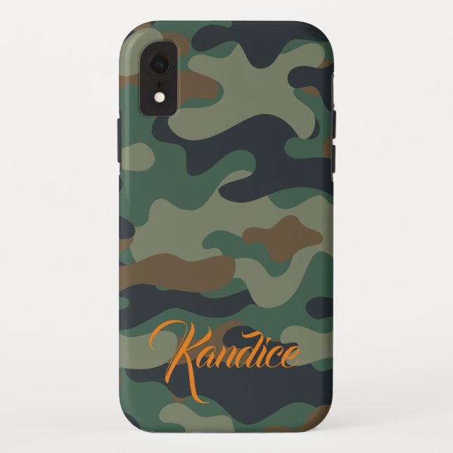 Coques Case-Mate iPhone Camo Motif avec Monogramme orange (Dos)