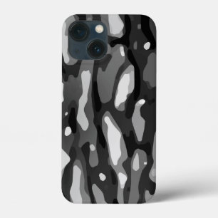 Etui iPhone 13 Mini Camo noir blanc gris Motif Abstrait