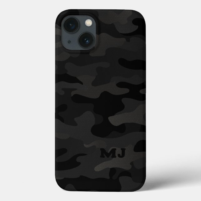 Coques Case-Mate iPhone Camo noir furtif avec initiales (Verso)