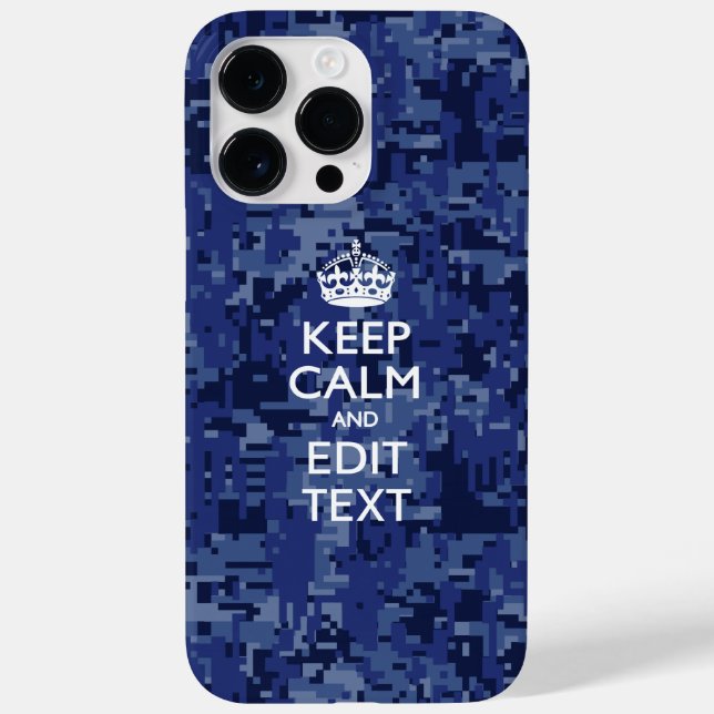 Coques Case-Mate iPhone Camo numérique Bleu GARDEZ CALME votre texte (Verso)