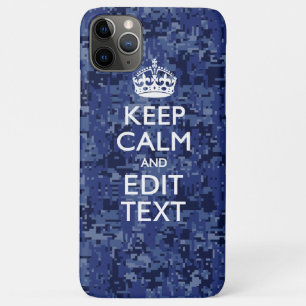Coque iPhone 11 Pro Max Camo numérique Bleu GARDEZ CALME votre texte