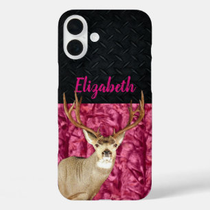 Coque Pour iPhone 16 Plus Camo rose Mule Cerf Nom de chasse Sports