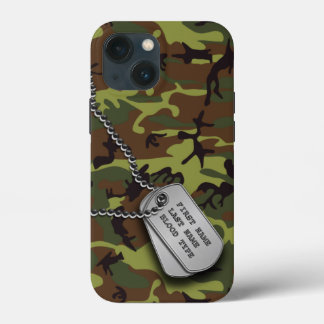 iPhone 13 Mini Coque Camo vert avec étiquette de chien