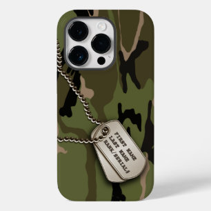Coque Pour iPhone 14 Pro Camo vert militaire avec l'étiquette de chien
