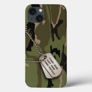 Etui iPhone 13 Camo vert militaire avec l'étiquette de chien