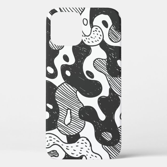 Coques Case-Mate iPhone camouflage abstrait style doodé, noir (Verso)