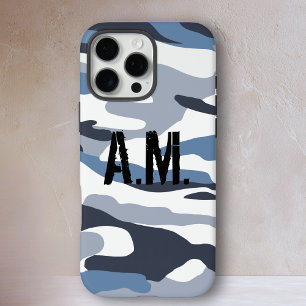 Coque iPhone 16 Pro Max Camouflage armée Monogramme bleu