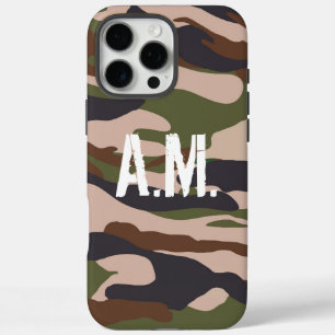 Coque iPhone 16 Pro Max Camouflage Armée Monogramme Vert Brown