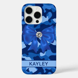 Coque iPhone 16 Pro Camouflage Bleu Brillants Personnalisé
