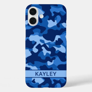 Coque Pour iPhone 16 Plus Camouflage Bleu Personnalisé