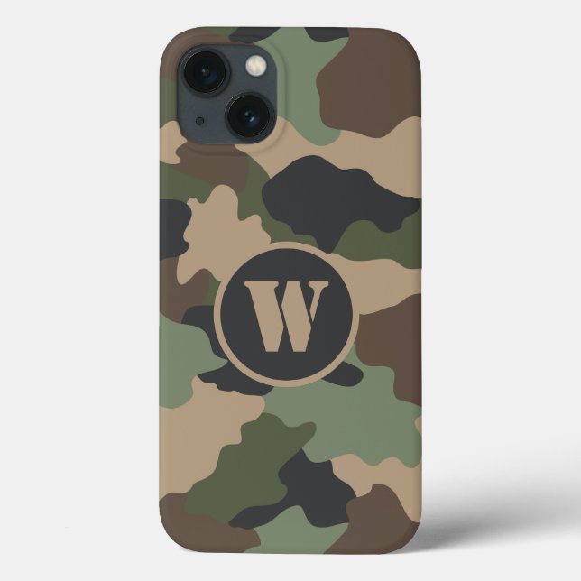Coques Case-Mate iPhone Camouflage Bois Camo Kaki Tan Noir Monogramme (Verso)