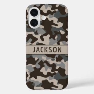 Coque Pour iPhone 16 Camouflage Brun et Gris Personnalisé