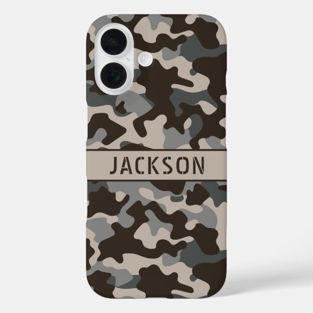 Coques Case-Mate iPhone Camouflage Brun et Gris Personnalisé (Verso)