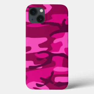 iPhone 13 Coque Camouflage Camouflage Fuchsia rose chaud Motif