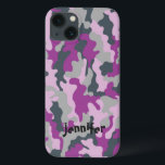 iPhone 13 Case Camouflage cool Girly Pink Nom Personnalisé<br><div class="desc">Camo design motif dans la couleur mélange rose, violet et vert olive clair et vert olive foncé dans un ton gris subtil avec un endroit pour votre nom. Personnalisez-le avec le nom du destinataire ou customisez-le davantage si vous souhaitez modifier la police, la taille et la couleur du texte et...</div>