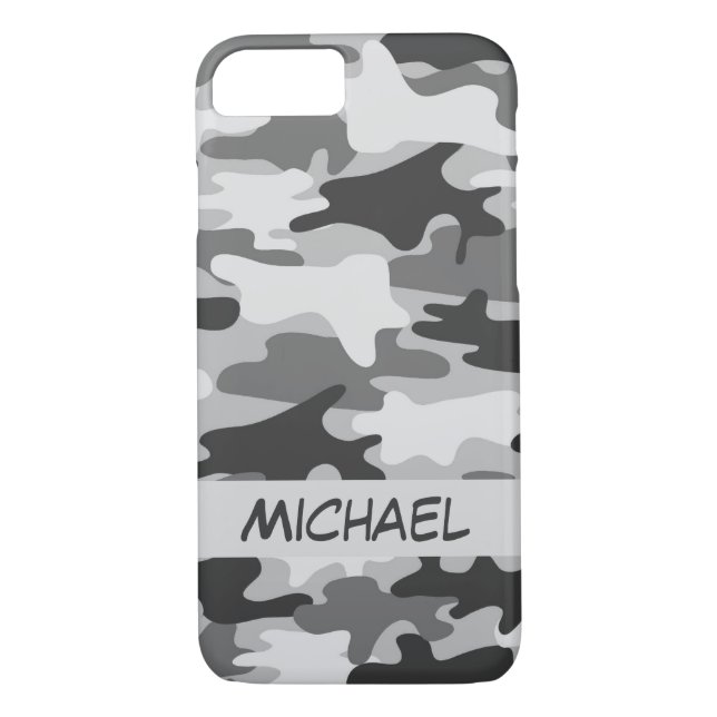 Coques Case-Mate iPhone Camouflage en argent gris Nom personnalisé (Dos)