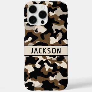 Coque iPhone 16 Pro Max Camouflage noir et marron Personnalisé