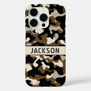 Coque iPhone 16 Pro Camouflage noir et marron Personnalisé