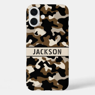 Coque Pour iPhone 16 Plus Camouflage noir et marron Personnalisé