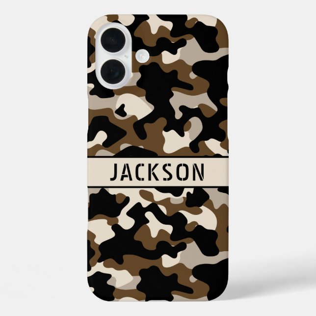 Coques Case-Mate iPhone Camouflage noir et marron Personnalisé (Verso)