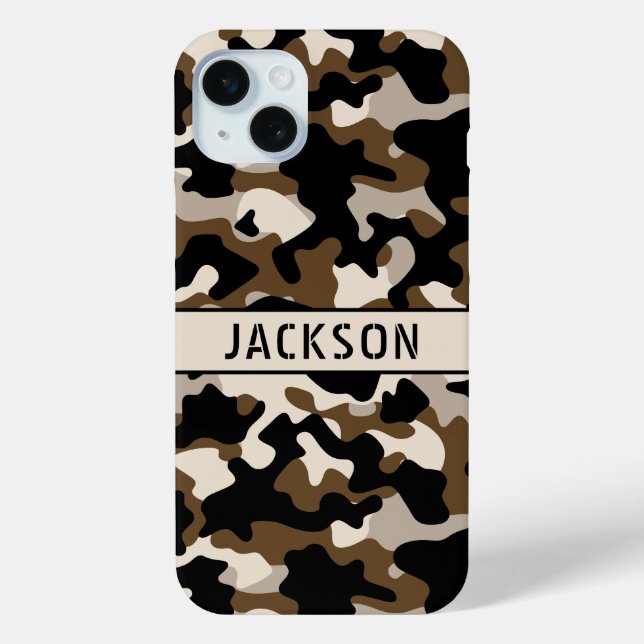 Coques Case-Mate iPhone Camouflage noir et marron Personnalisé (Verso)