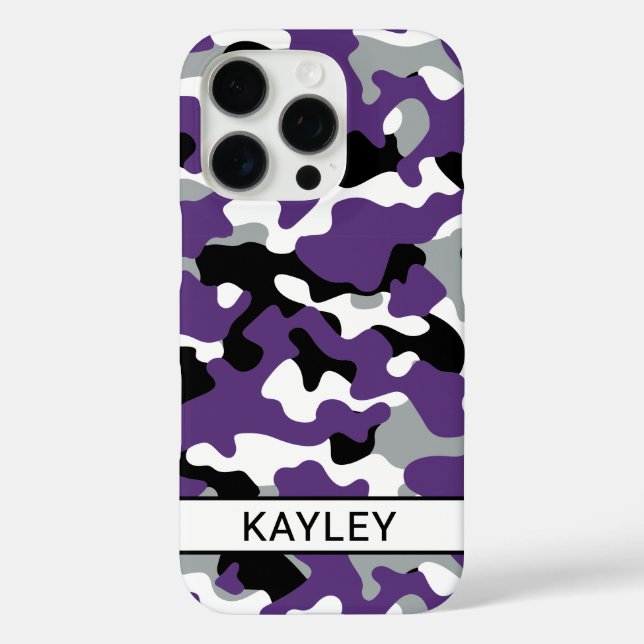 Coques Case-Mate iPhone Camouflage Personnalisé Noir Violet (Verso)