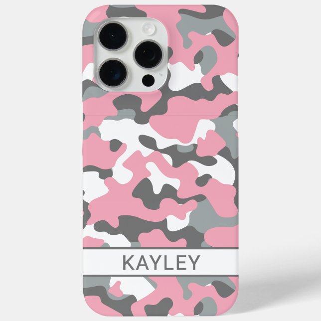 Coques Case-Mate iPhone Camouflage Personnalisé Rose et Gris (Verso)